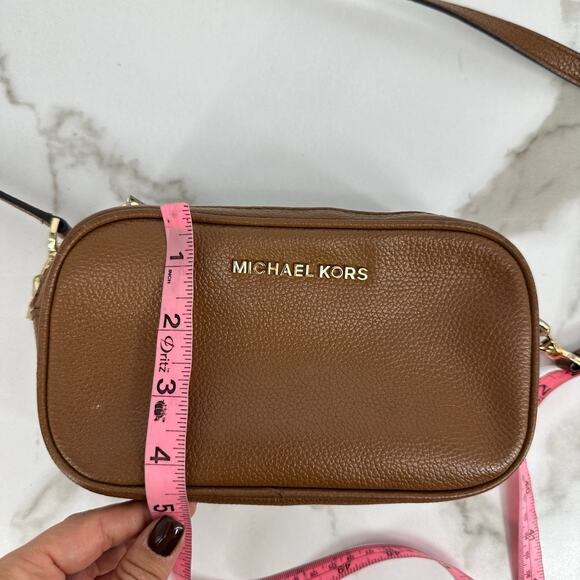 Michael Kors Double Zipper Jet Set Pebbled Leather Crossbody Bag Brown - Picture 13 of 15